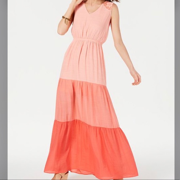 NY Collection Dresses & Skirts - NY Collection Maxi Dress L Petite Colorblock Coral
